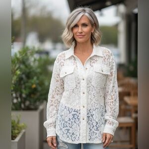 Coco Kelly Lace Button Down Blouse